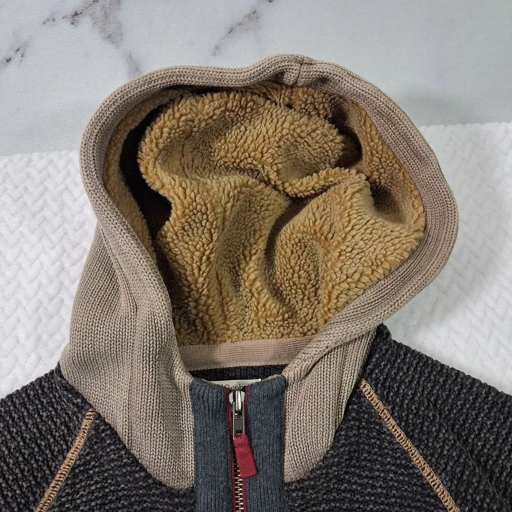 Carbon 2 Cobalt Heavy Knit Full Zip Hoodie Sweater Mens Size M Gray Brown.